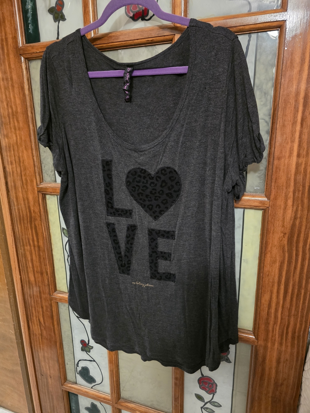Betsey Johnson Charcoal LOVE Scoop Neck Tee